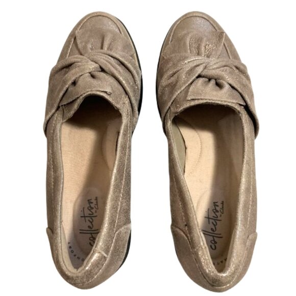 Clarks Gold Metallic Women’s Loafers sz 8.5 Shimmer Lightweight Slip-on Comfort - Picture 5 of 10